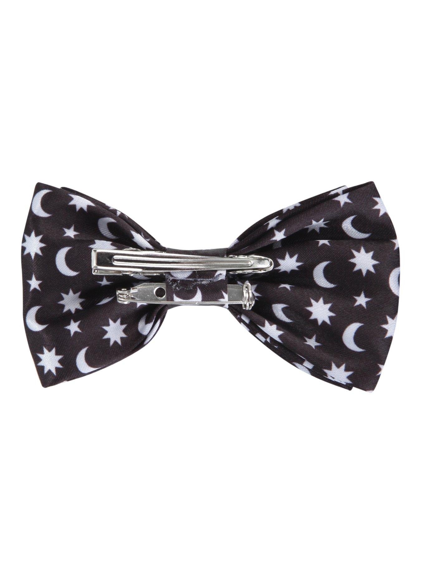 Black & White Satin Moon And Stars Hair Bow, , alternate
