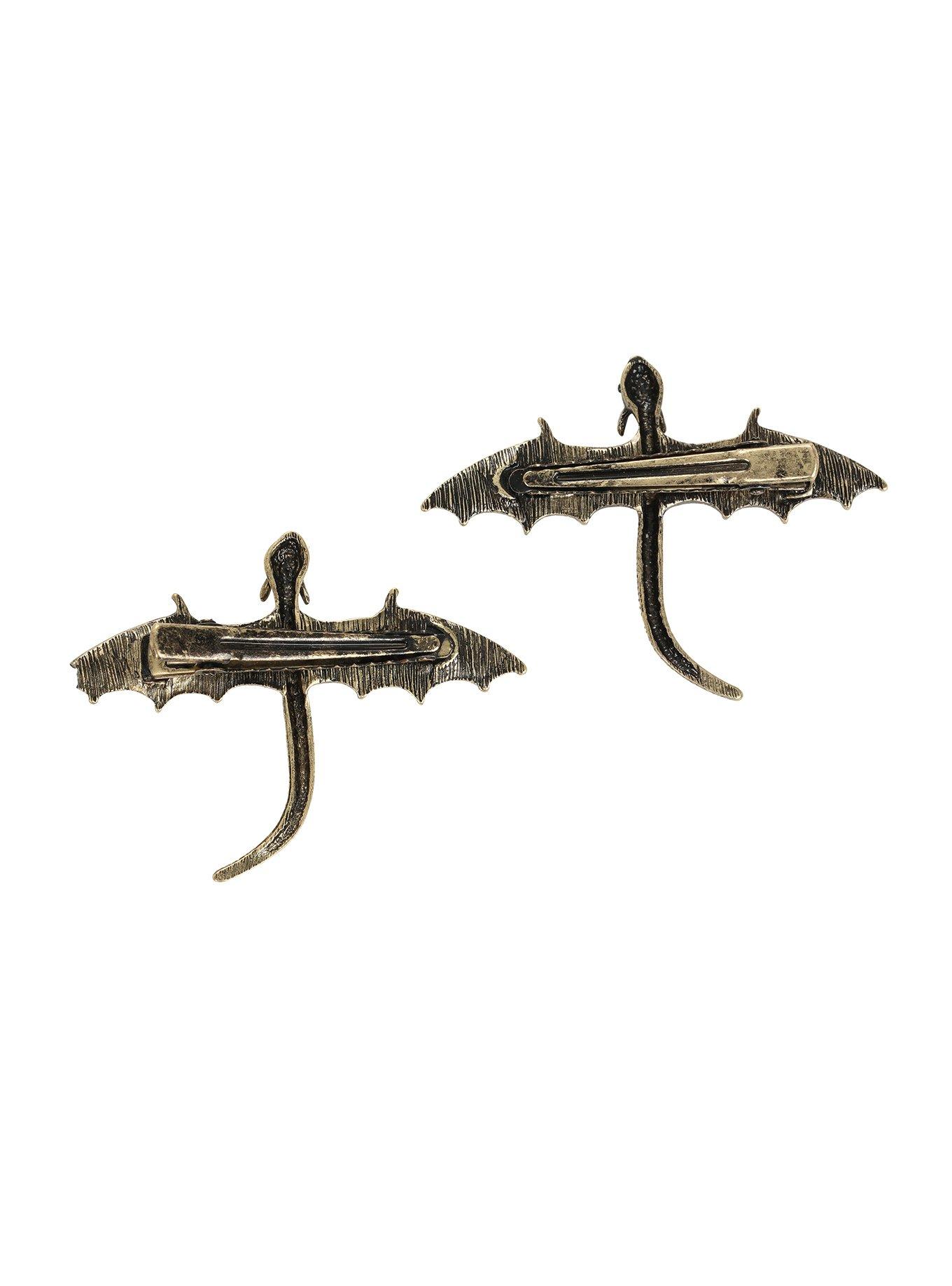 Burnished Gold Tone Metal Dragon Hair Clips, , alternate