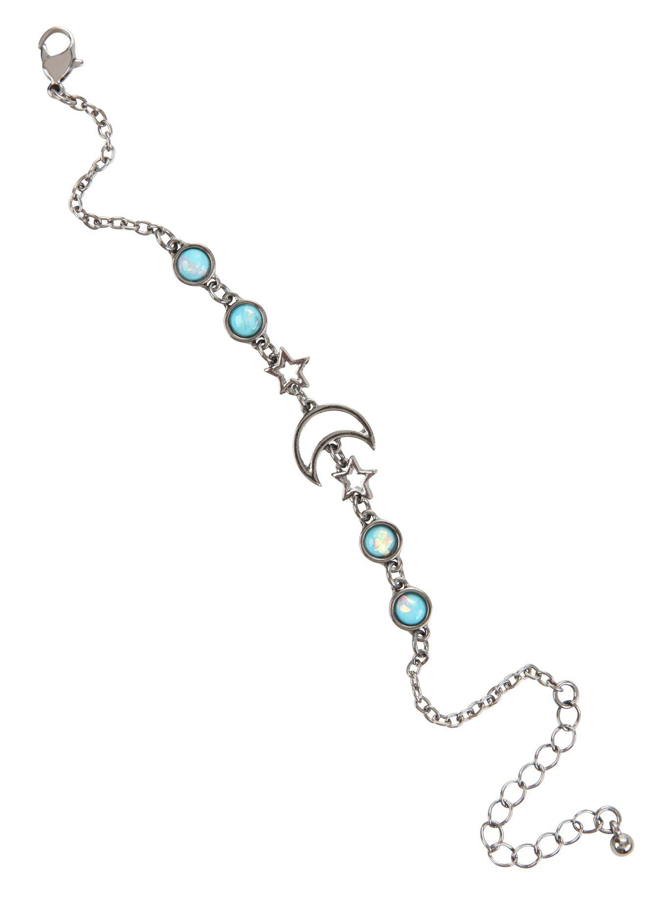Blackheart Hematite Opal Moon And Star Chain Bracelet, , alternate