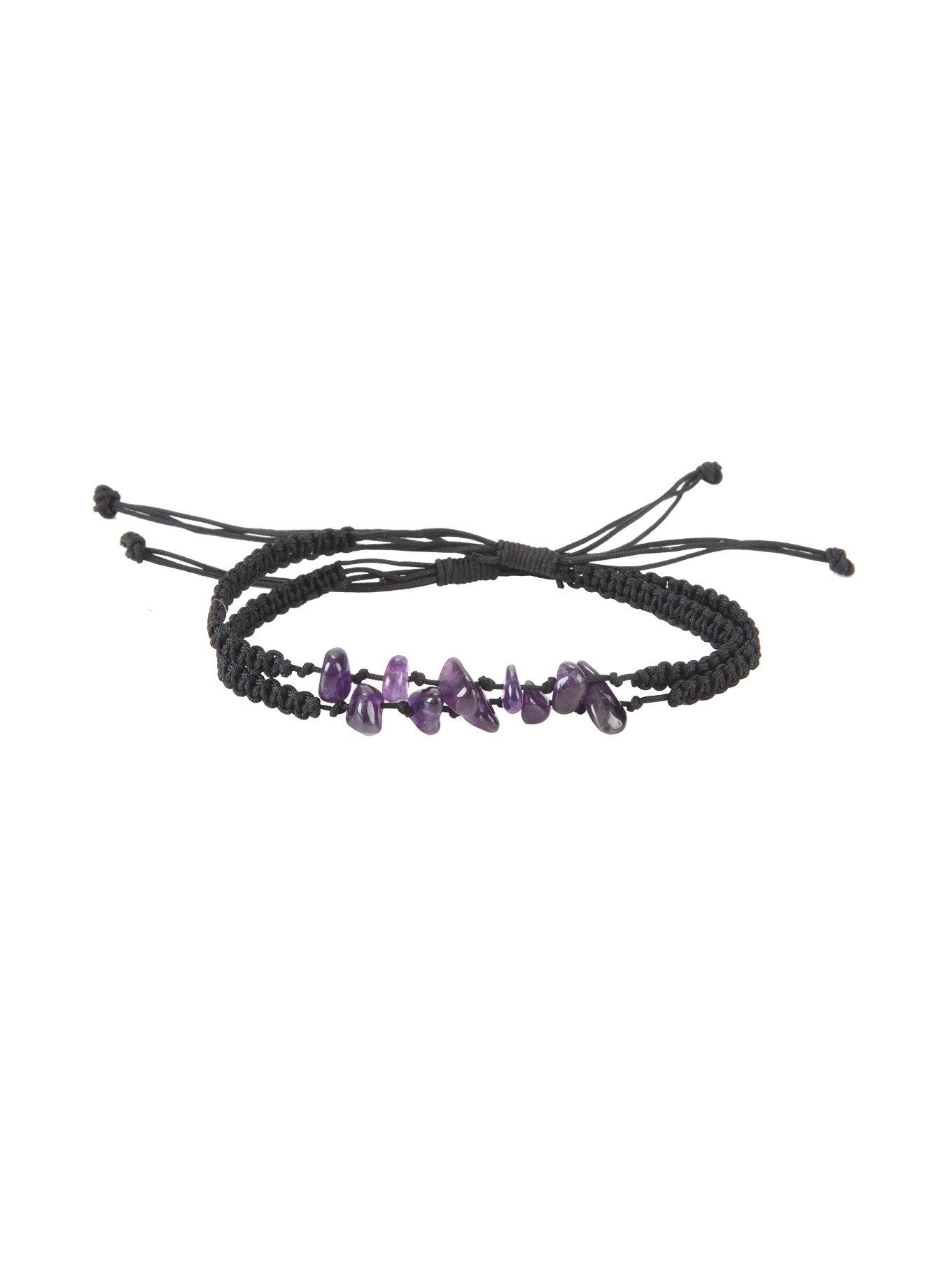 Purple Raw Crystals Braided Cord Bracelet Set, , alternate