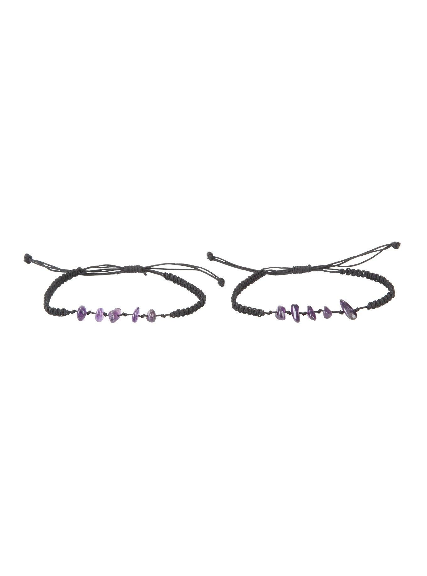 Purple Raw Crystals Braided Cord Bracelet Set, , alternate