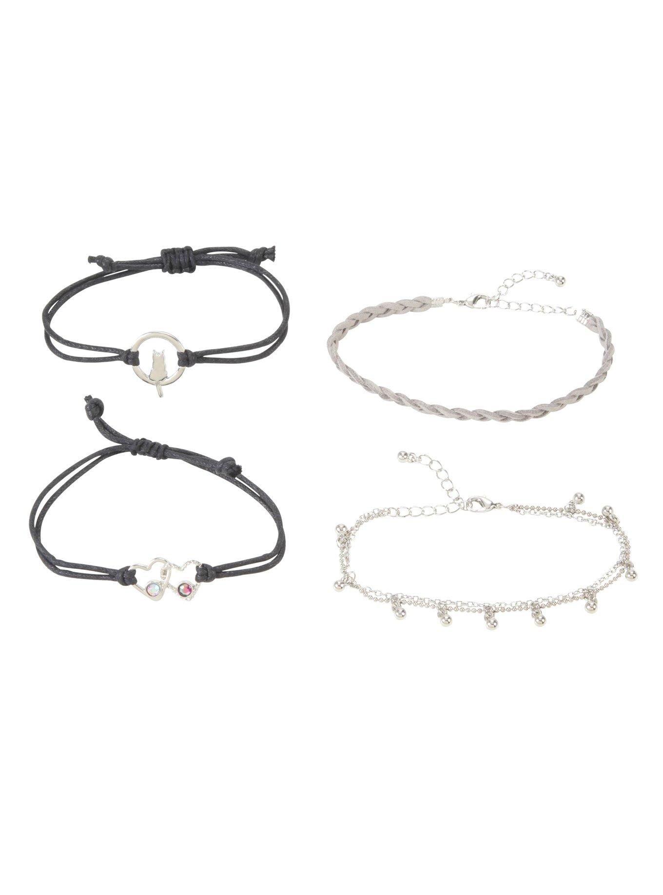 Blackheart Silver Chain Cat & Double Heart Bracelet Set, , alternate