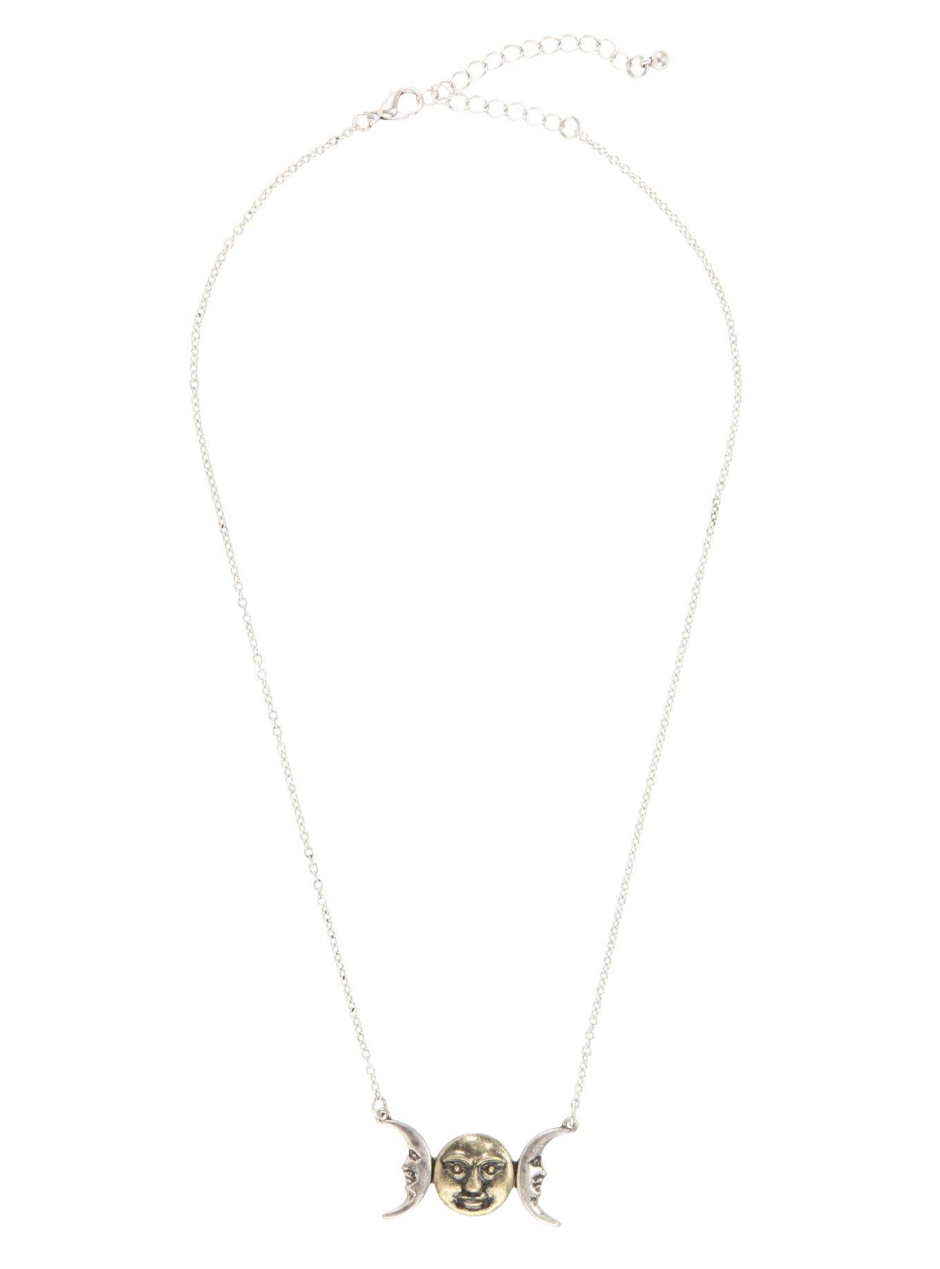 Gold Moon & 2 Silver Half Moon Chain Necklace, , alternate