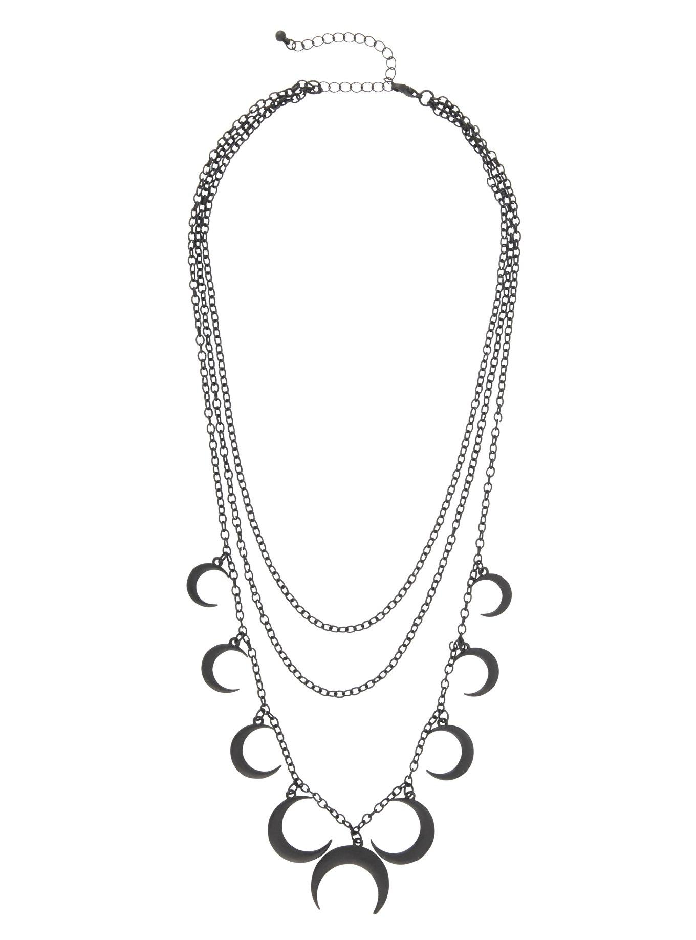 Matte Black Multi-Moon Layered Necklace, , alternate