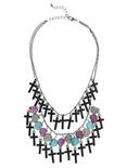 Black Cross & Teal Purple & Grey Skull Layered Necklace, , alternate