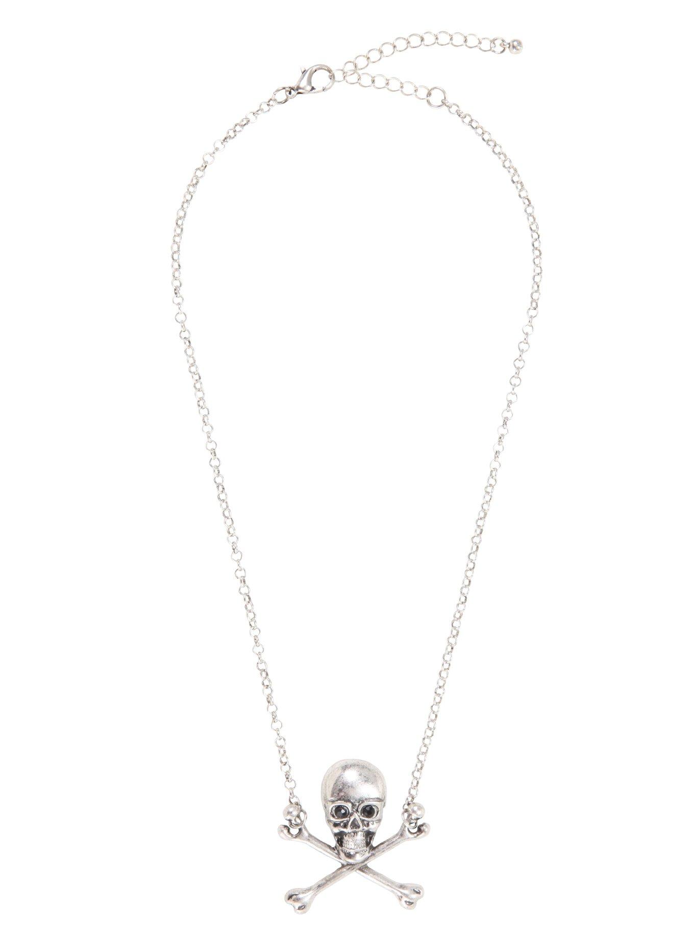 Blackheart Silver Skull & Crossbones Necklace, , alternate