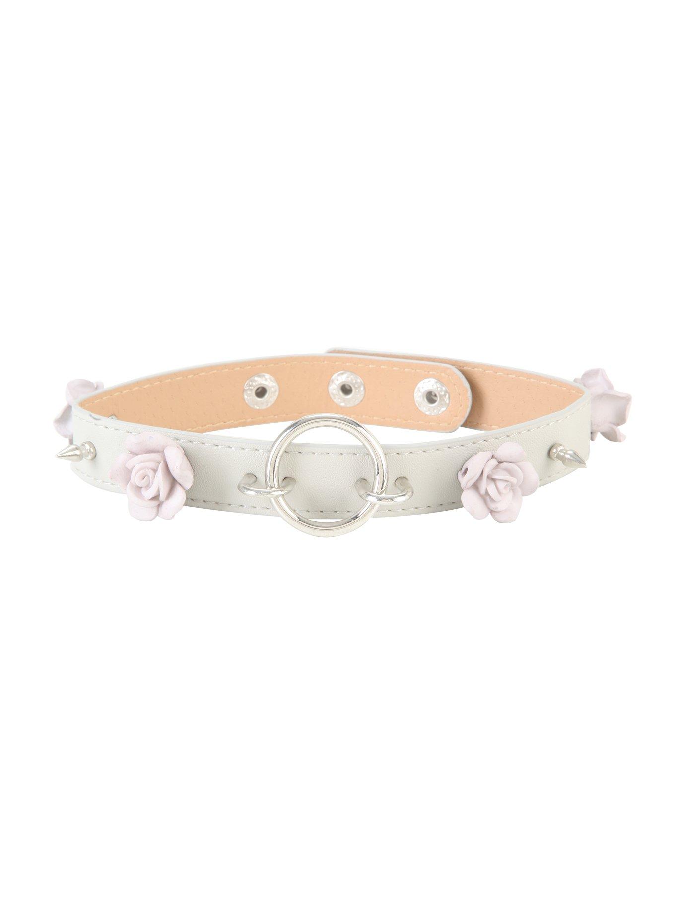 Grey Roses And O-Ring Choker Collar, , alternate