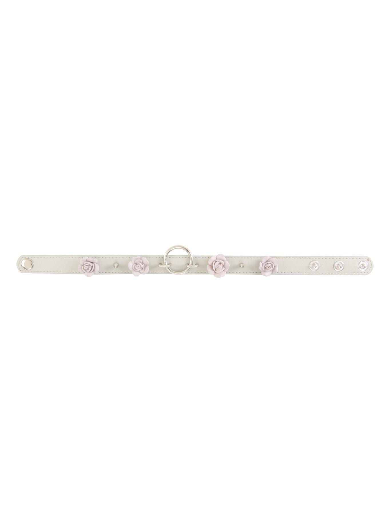 Grey Roses And O-Ring Choker Collar, , alternate