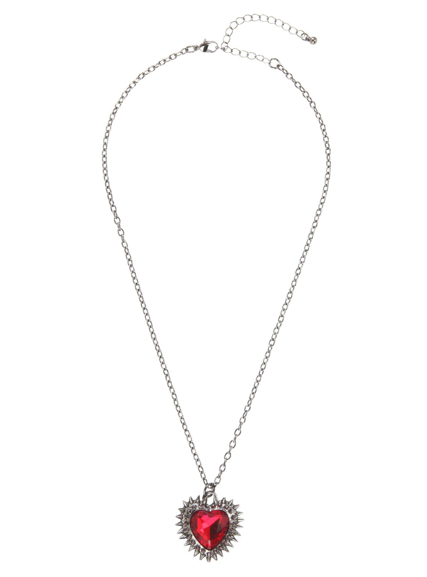 Red Spiked Stone Heart Necklace, , alternate