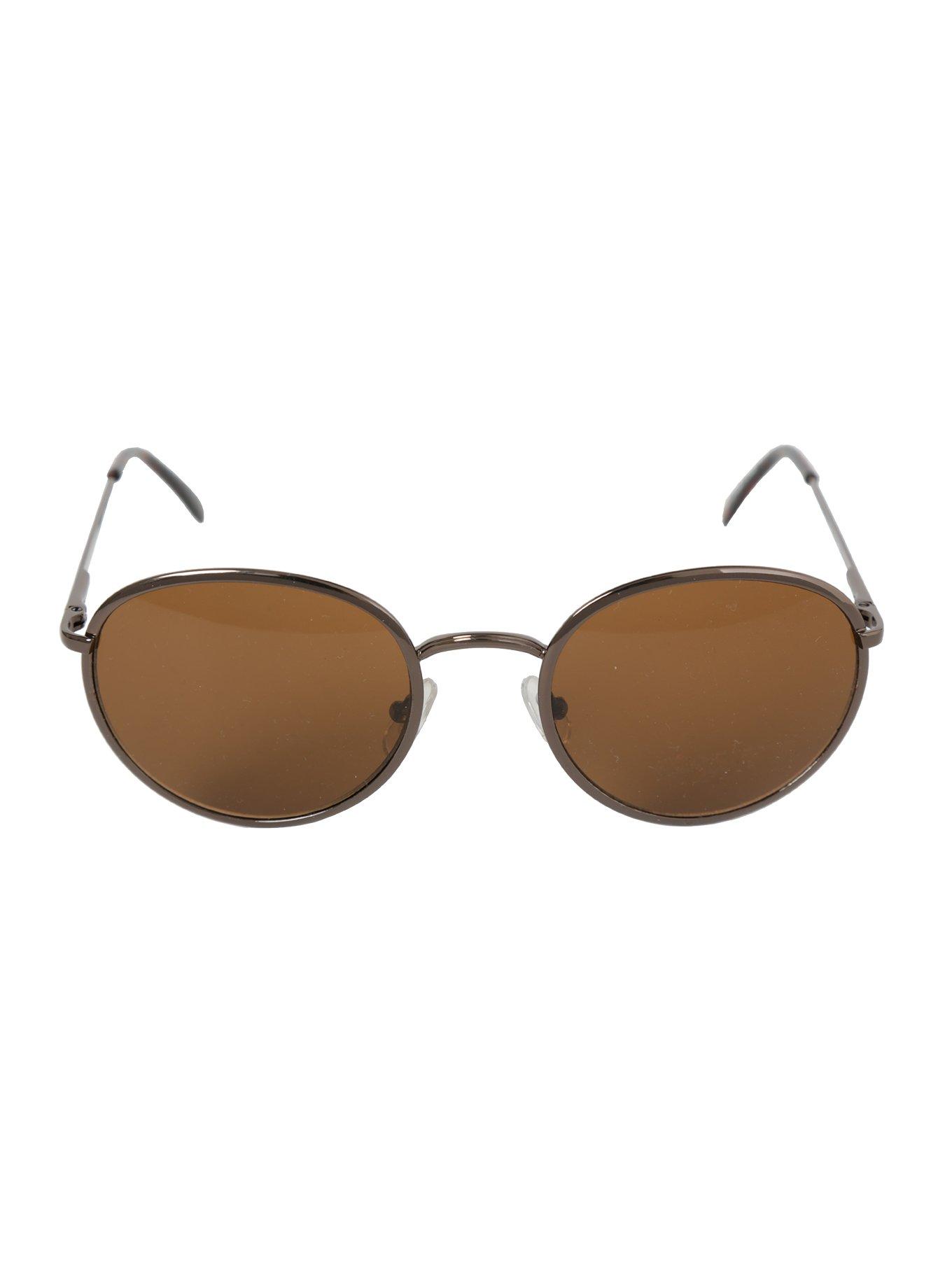 Copper Frame Brown Lens Round Sunglasses, , alternate