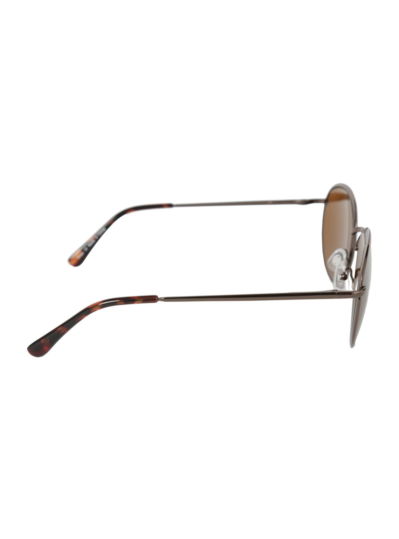 Copper Frame Brown Lens Round Sunglasses, , alternate