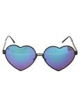 Black Metal Blue Mirror Heart Frame Sunglasses, , alternate