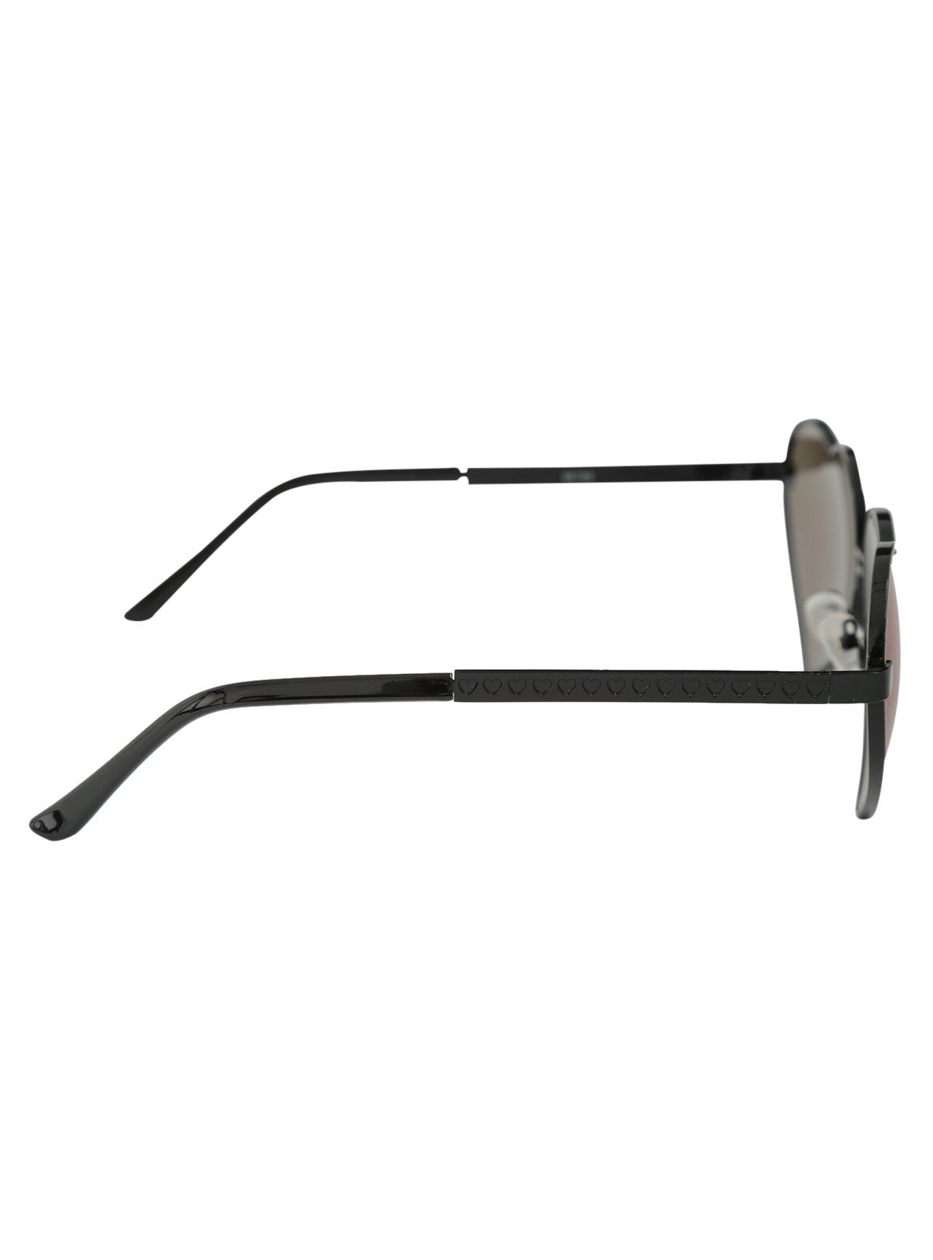 Black Metal Blue Mirror Heart Frame Sunglasses, , alternate