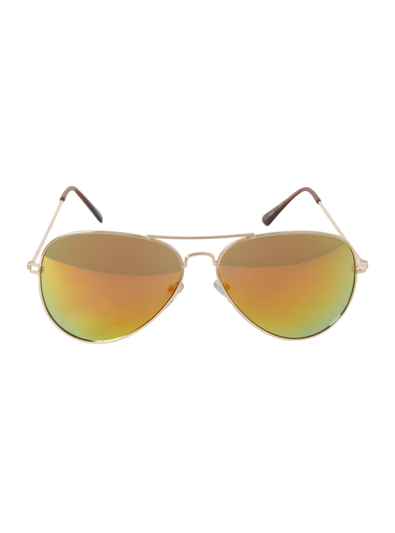 Gold Metal Gold Lens Aviator Sunglasses, , alternate