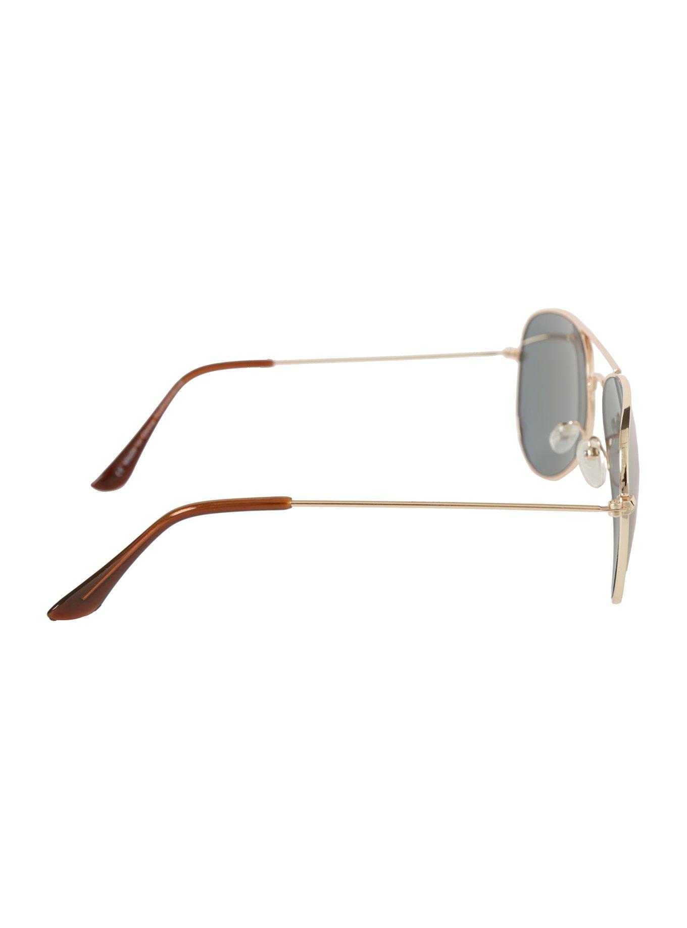 Gold Metal Gold Lens Aviator Sunglasses, , alternate