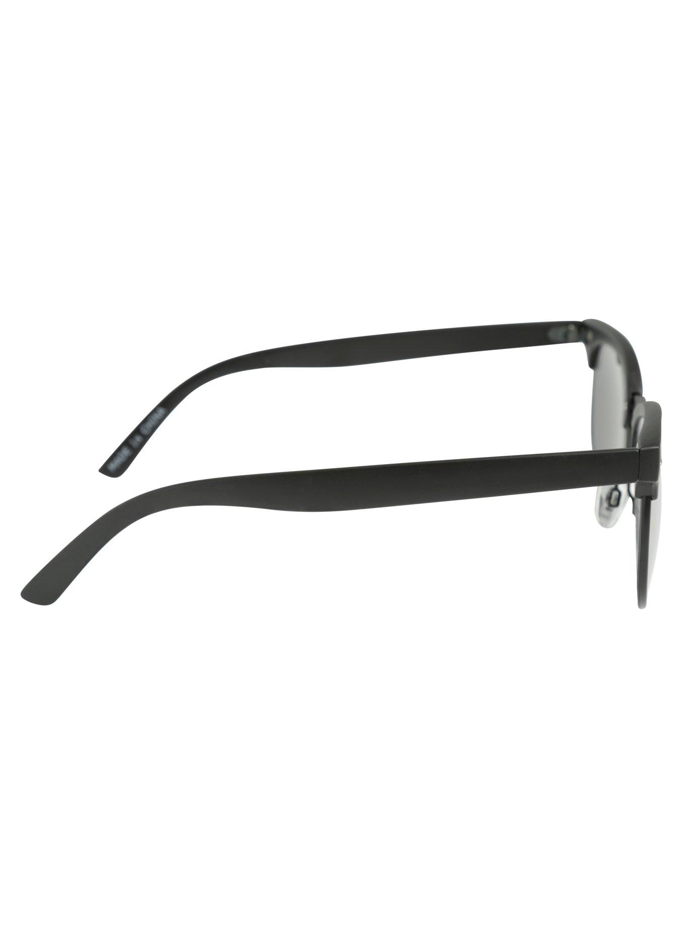 Black Matte Half Frame Red Reflective Lens Sunglasses, , alternate