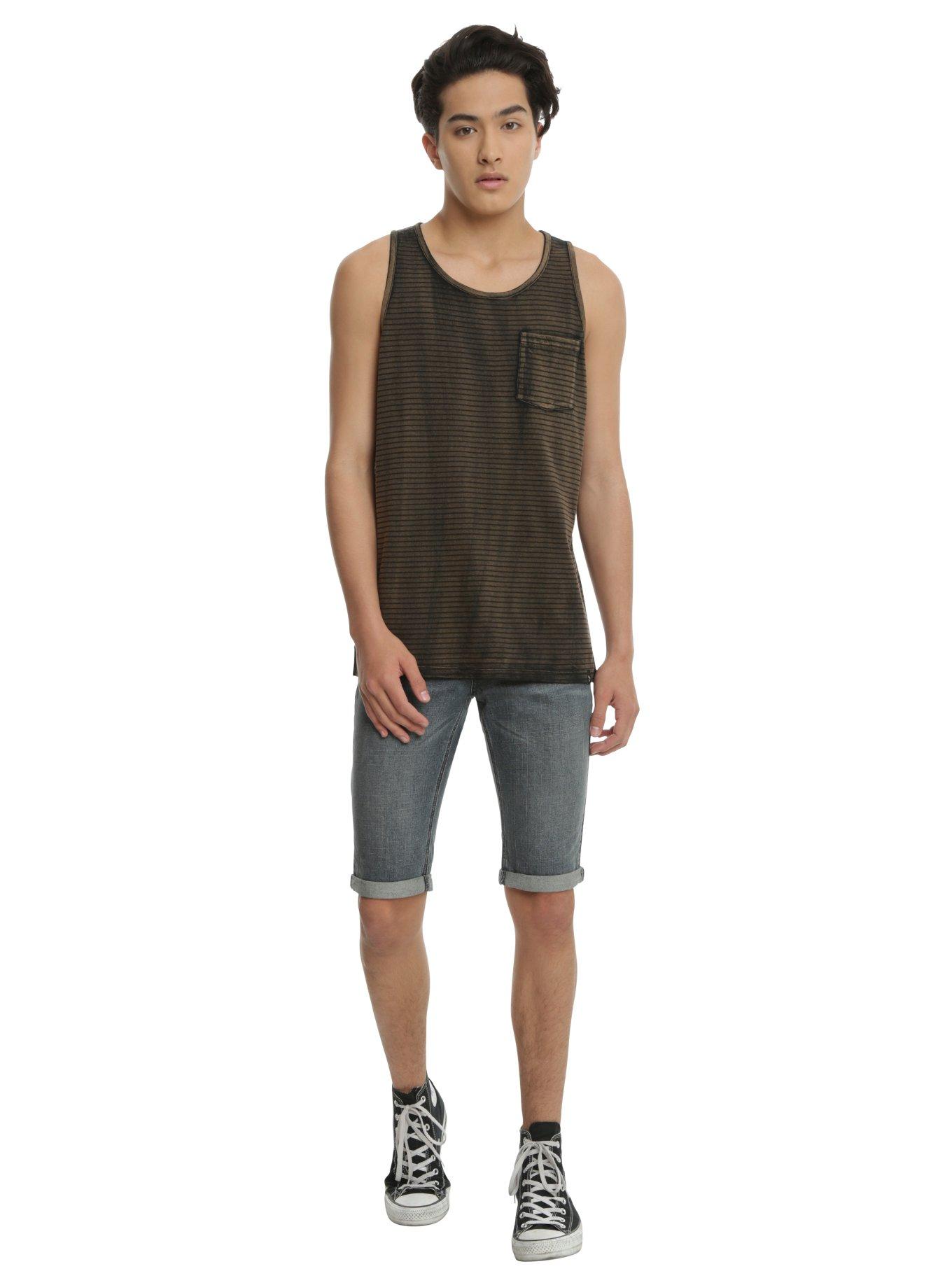 XXX RUDE Striped Mineral Wash Split Hem Tank Top, , alternate