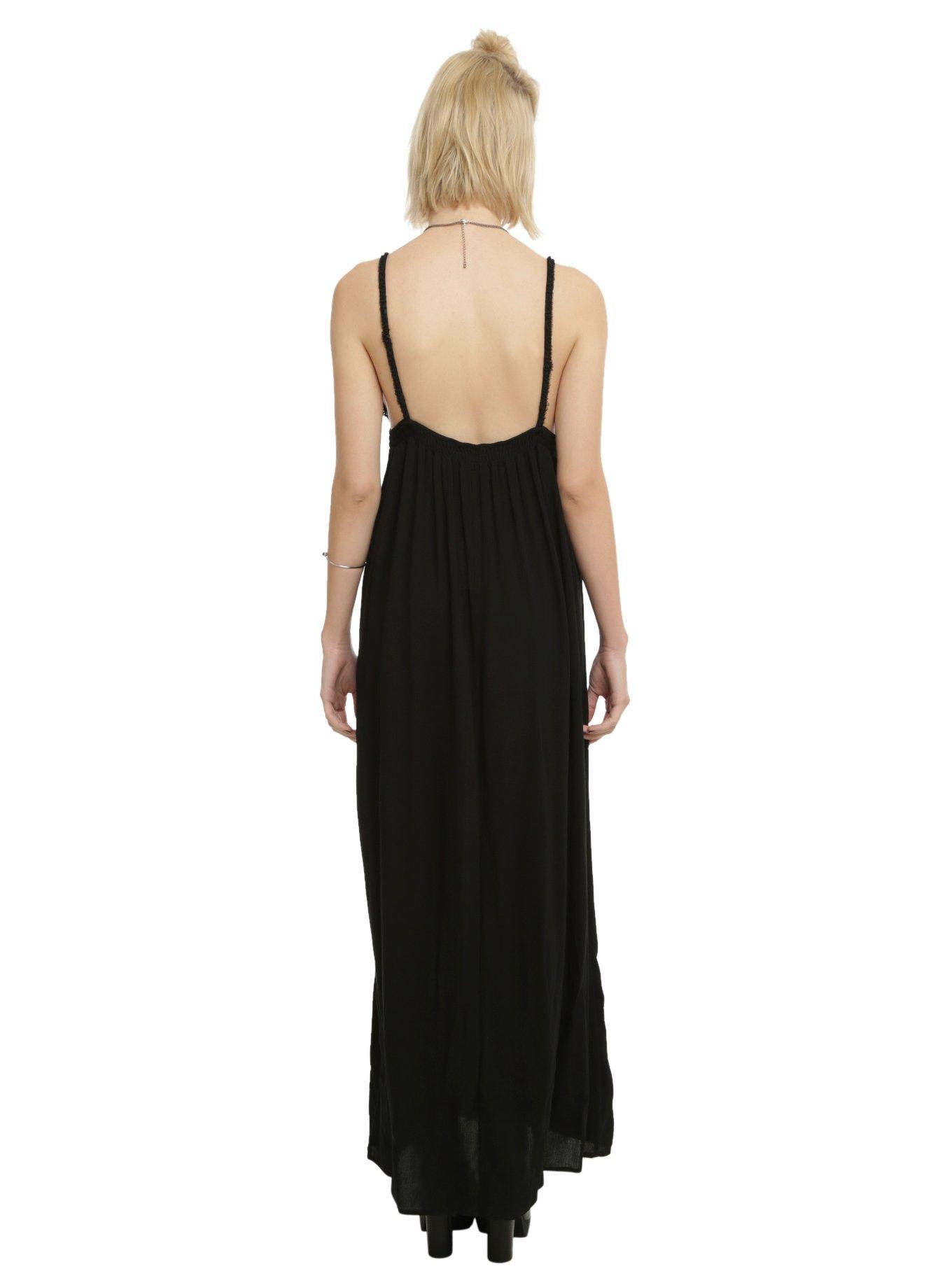 Black Lace Trim Maxi Dress, , alternate