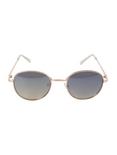 Rose Gold Blue Lens Round Wire Sunglasses, , alternate