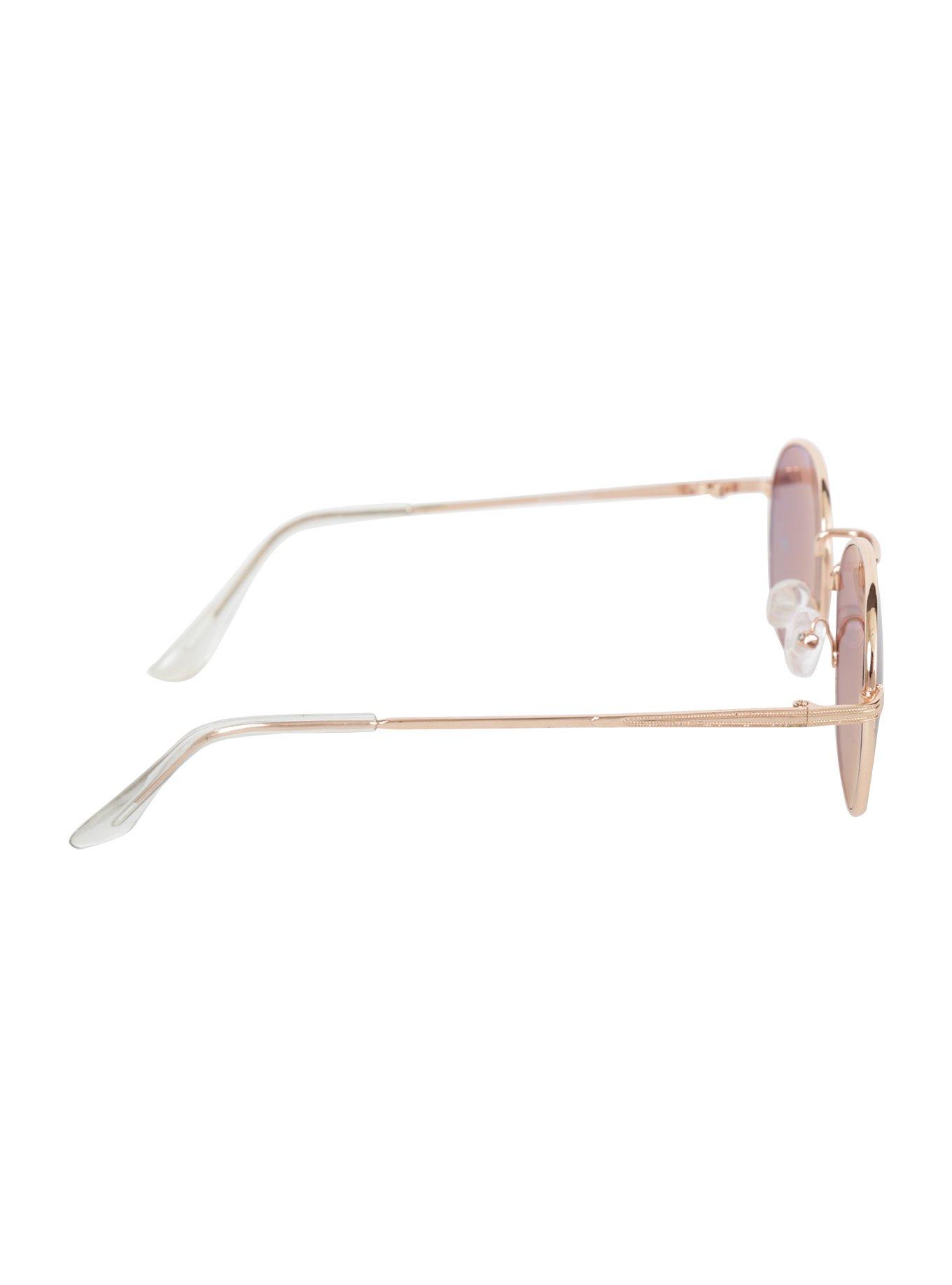 Rose Gold Round Frame Pink Lens Sunglasses, , alternate