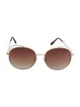 Gold Thin Frame Cat Ear Cut Out Round Sunglasses, , alternate