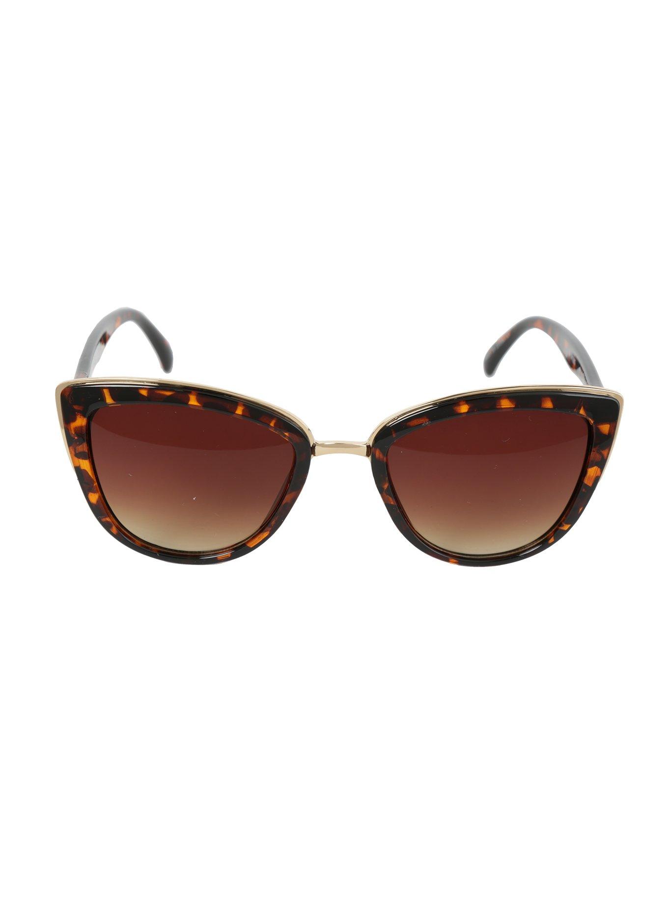 Tortoise Gold Accent Metal Bridge Cat Eye Sunglasses, , alternate