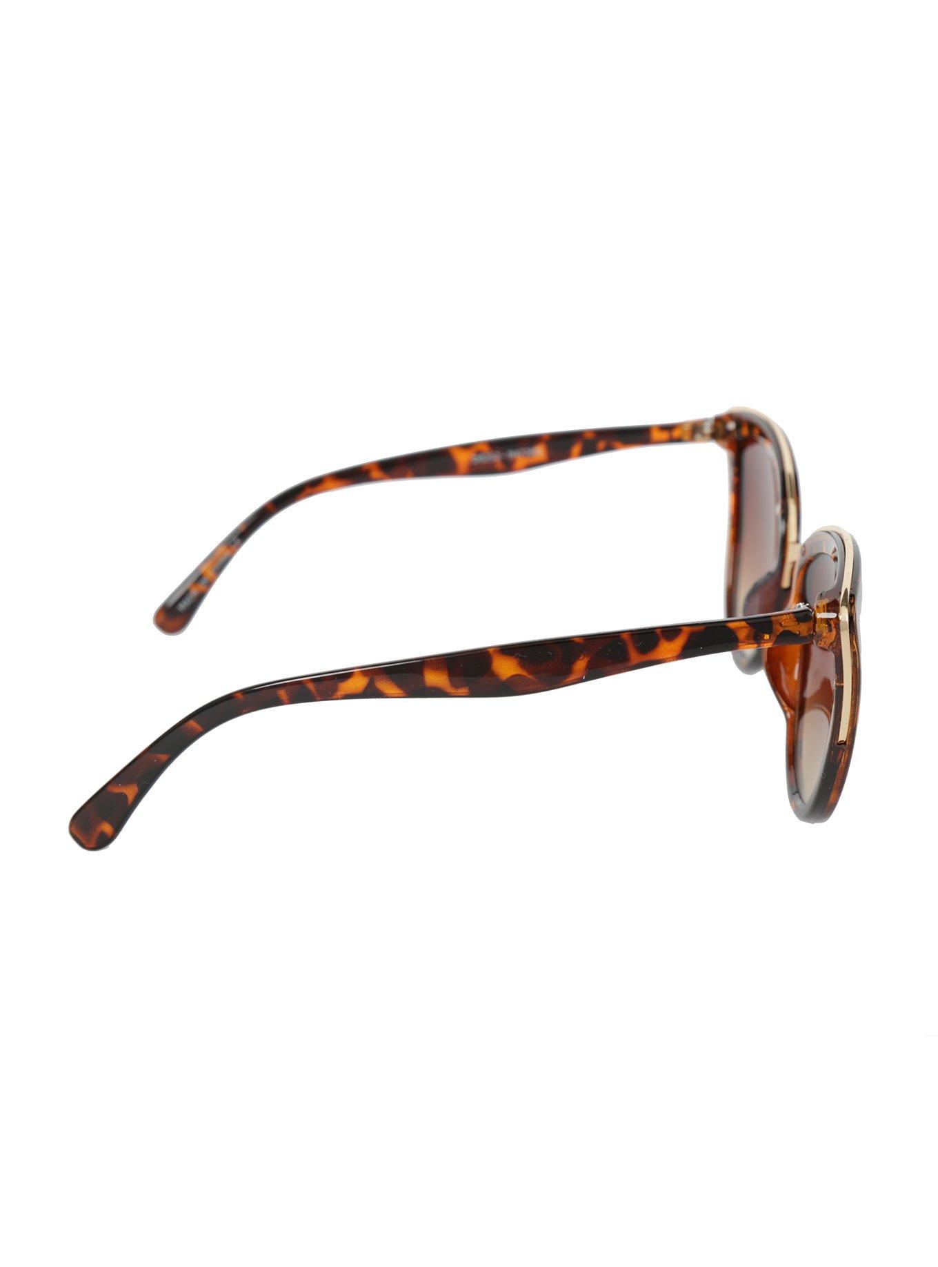 Tortoise Gold Accent Metal Bridge Cat Eye Sunglasses, , alternate
