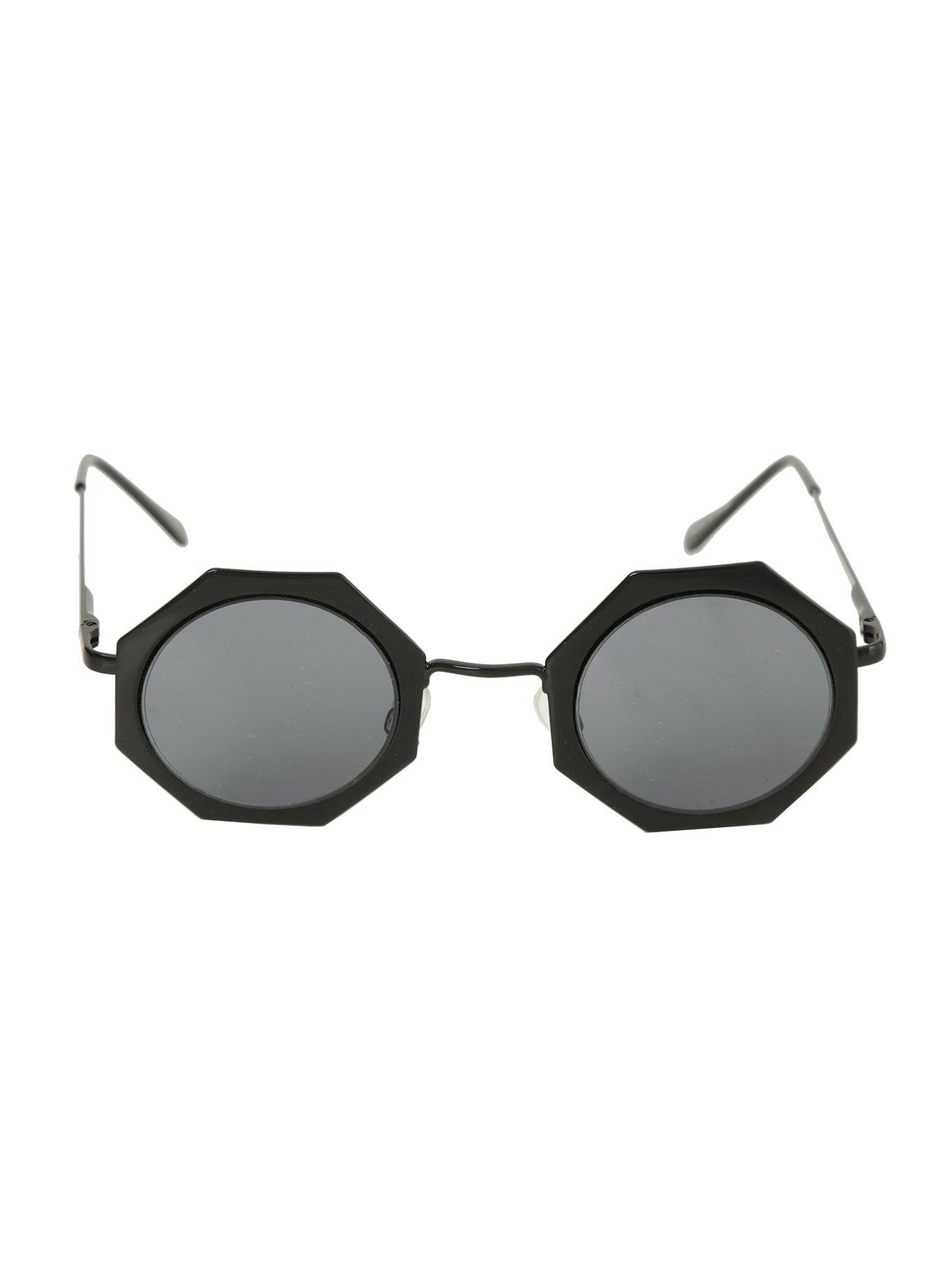 Black Octagon Round Lens Sunglasses, , alternate