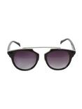Black Silver Top Flat Bridge Round Sunglasses, , alternate