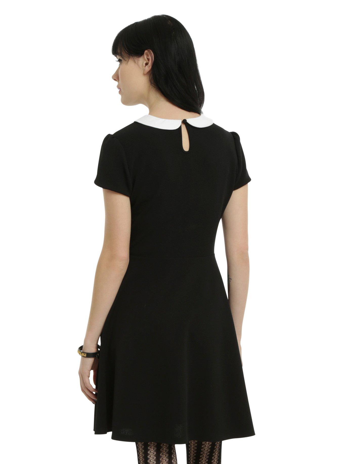Black Textured White Collar Dress, , alternate