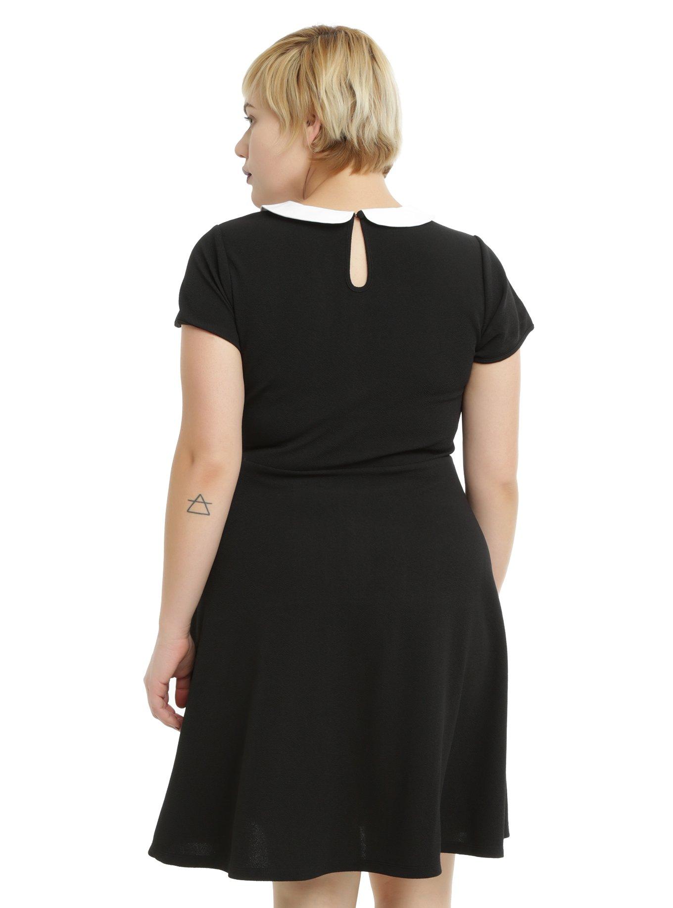 Black Textured White Collar Dress Plus Size, , alternate