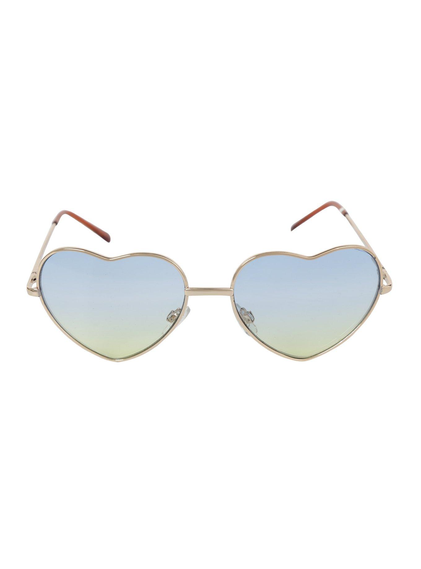 Blue & Yellow Lens Gold Heart Frame Sunglasses, , alternate