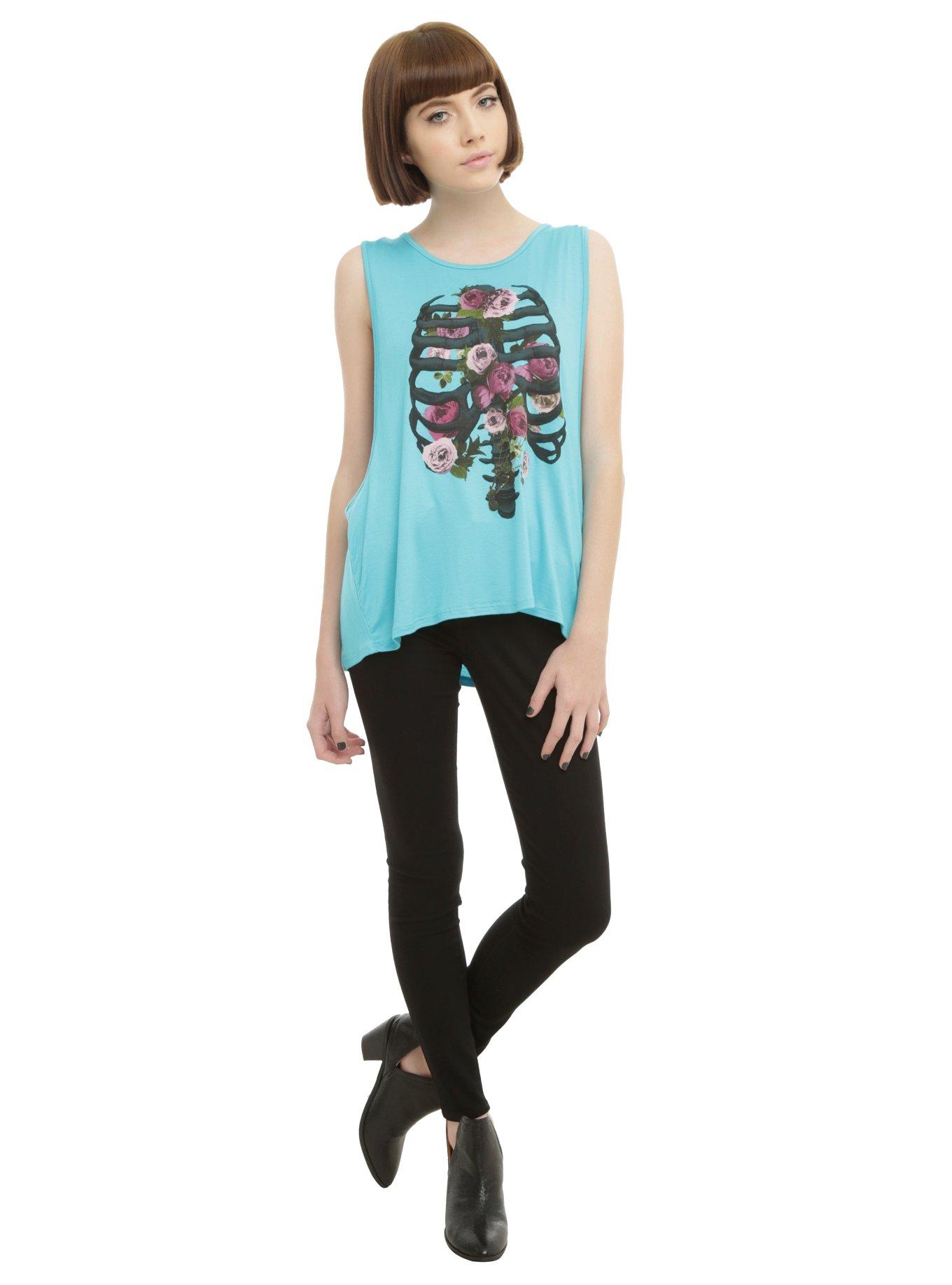 Rib Cage Floral Drop Arm Girls Tank Top, , alternate