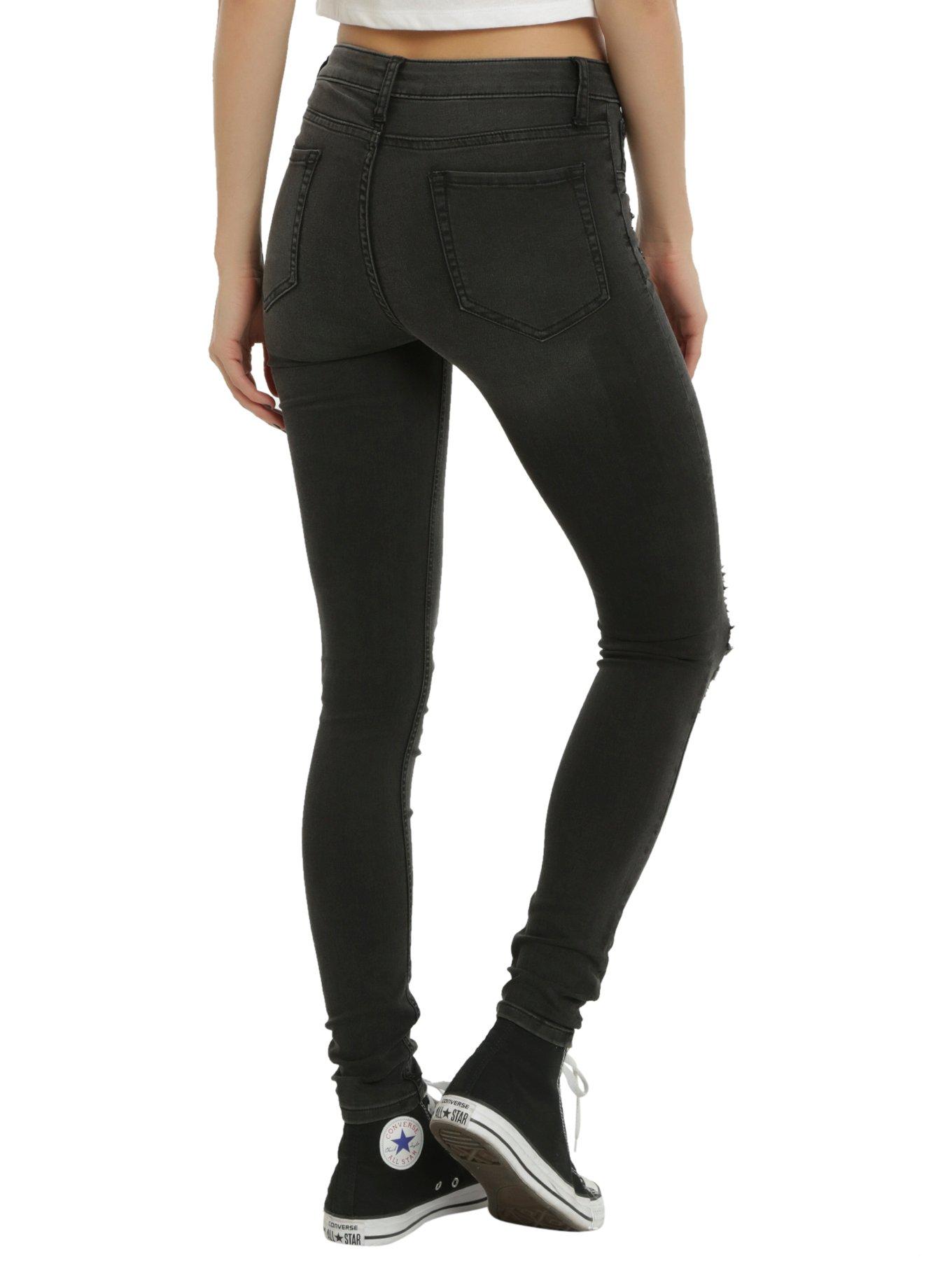 Blackheart Black Zipper Deconstructed Stingerette Jeans, , alternate
