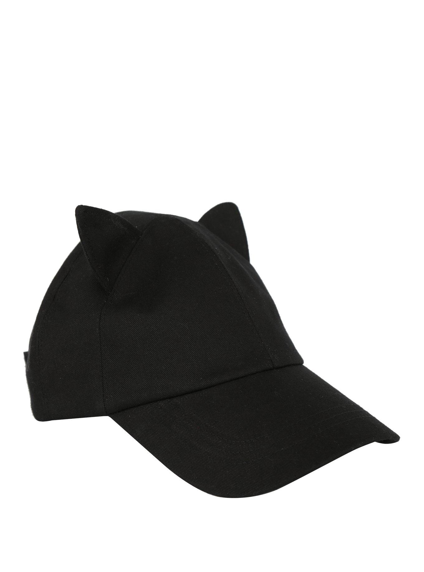 Black Cat Ear Curved Brim Ball Cap, , alternate