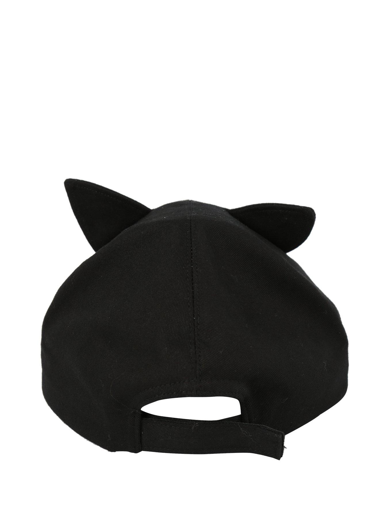 Black Cat Ear Curved Brim Ball Cap, , alternate