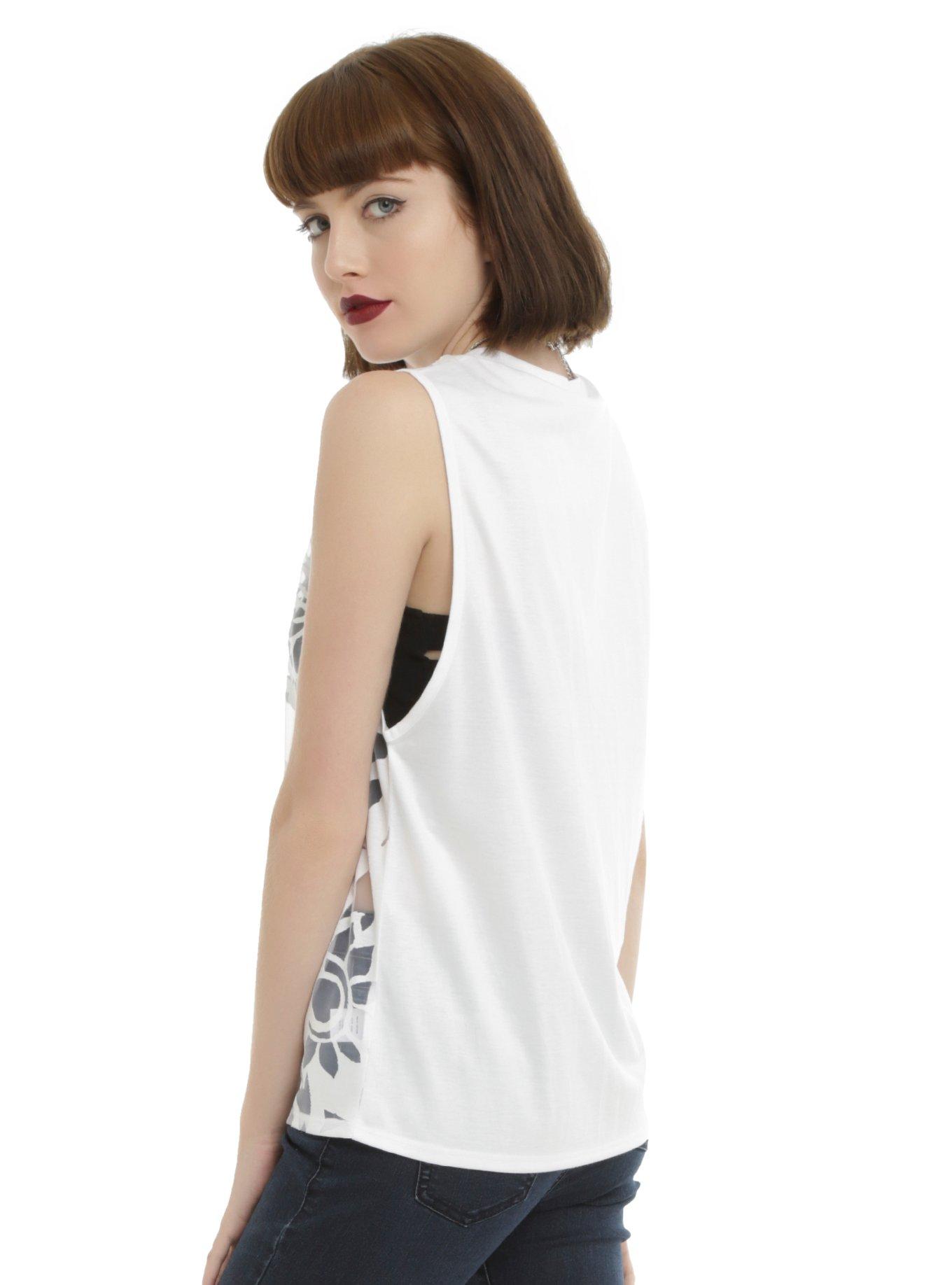 White Sugar Skull Girls Burnout Muscle Tank Top, , alternate