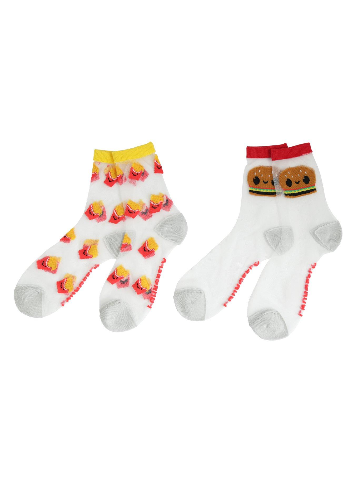 Loungefly Burger & Fries Sheer Ankle Sock 2 Pack, , alternate