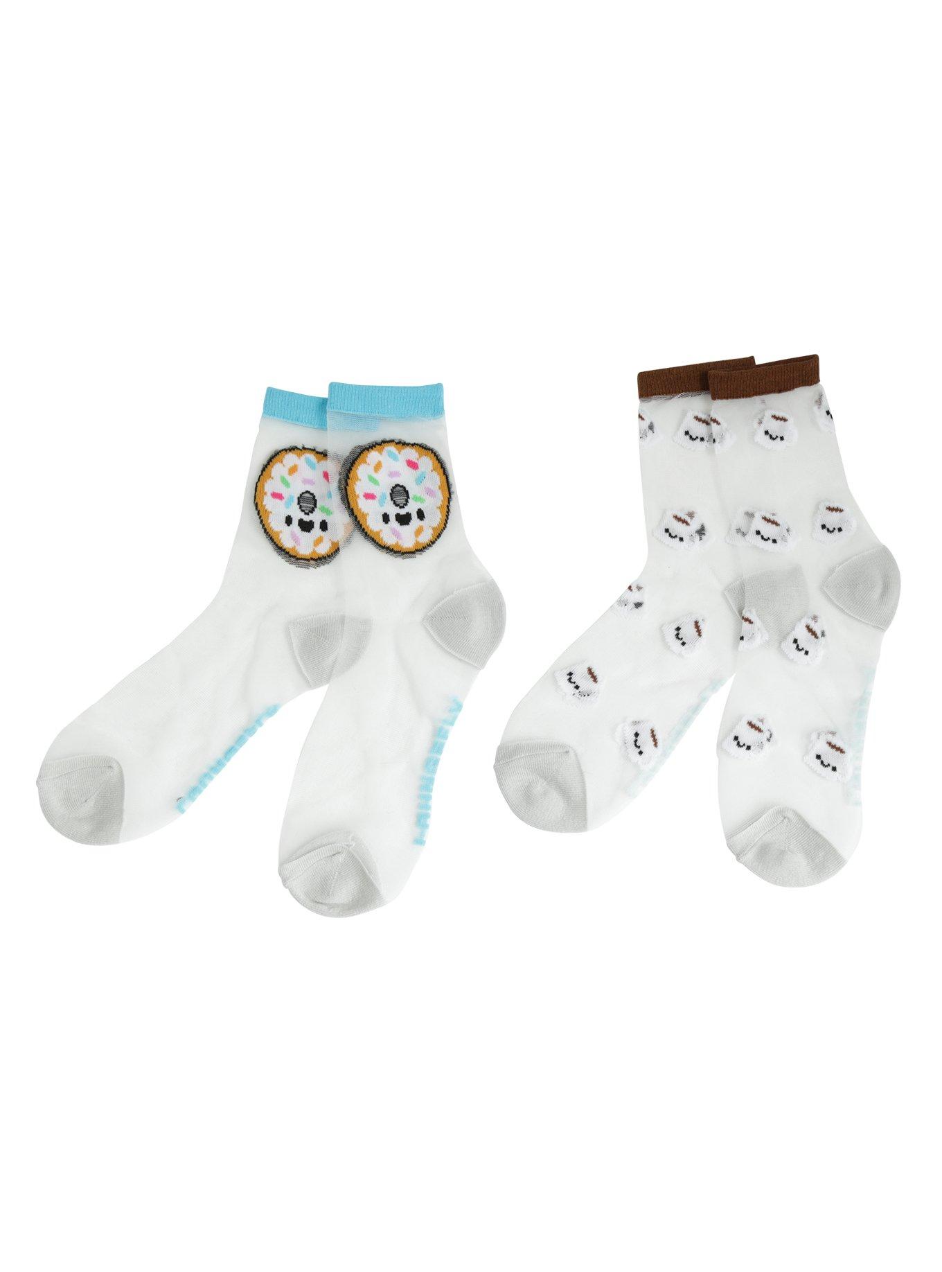Loungefly Coffee & Donuts Sheer Ankle Sock 2 Pair, , alternate