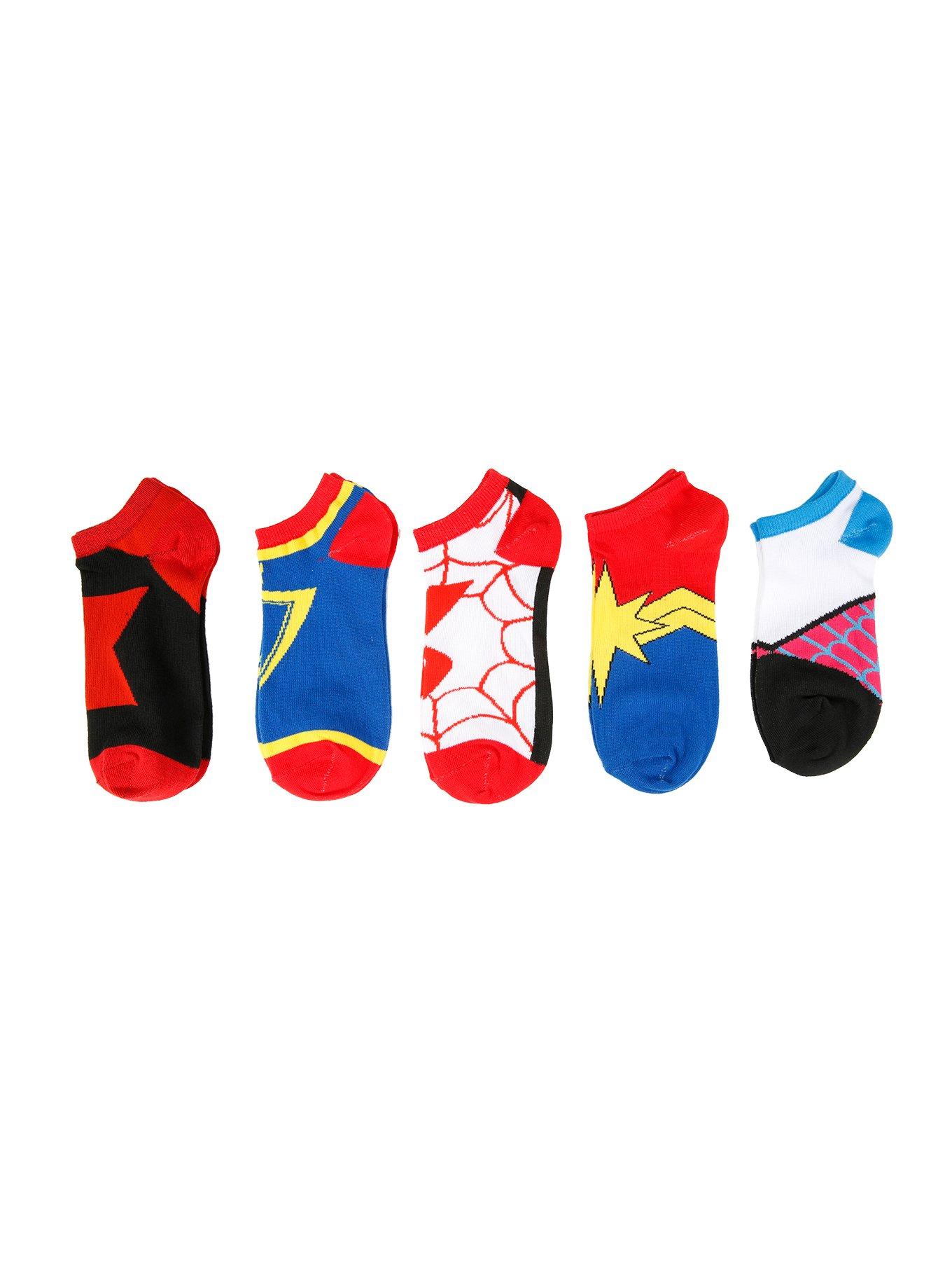 Marvel Superheroine Logos No-Show Socks 5 Pair, , alternate