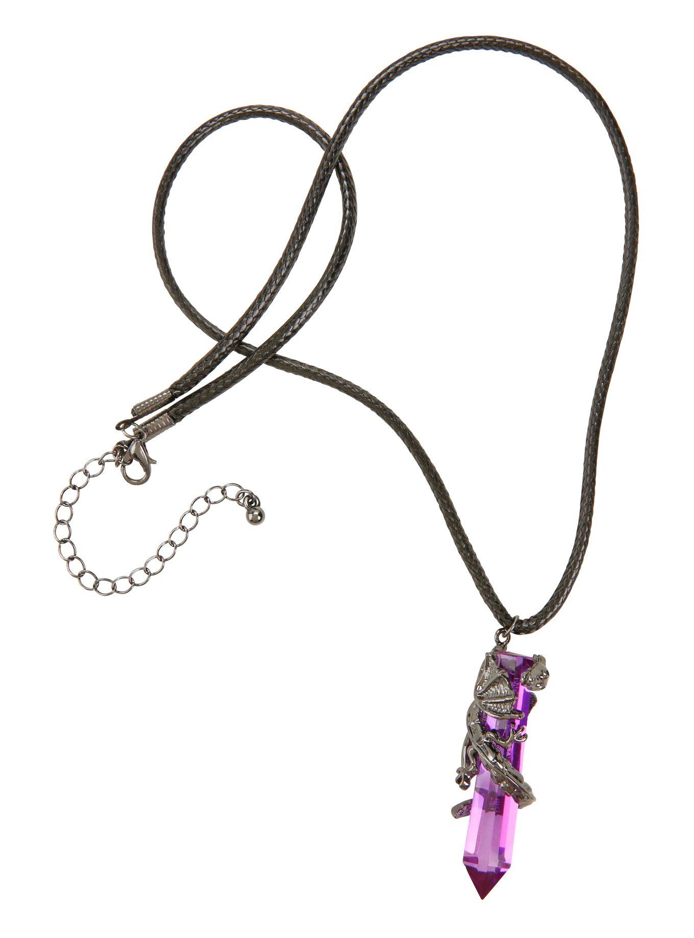 Blackheart Black Dragon Purple Crystal Cord Necklace, , alternate