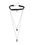 Blackheart Pentagram Yin-Yang & Black Crystal Layered Necklace, , alternate
