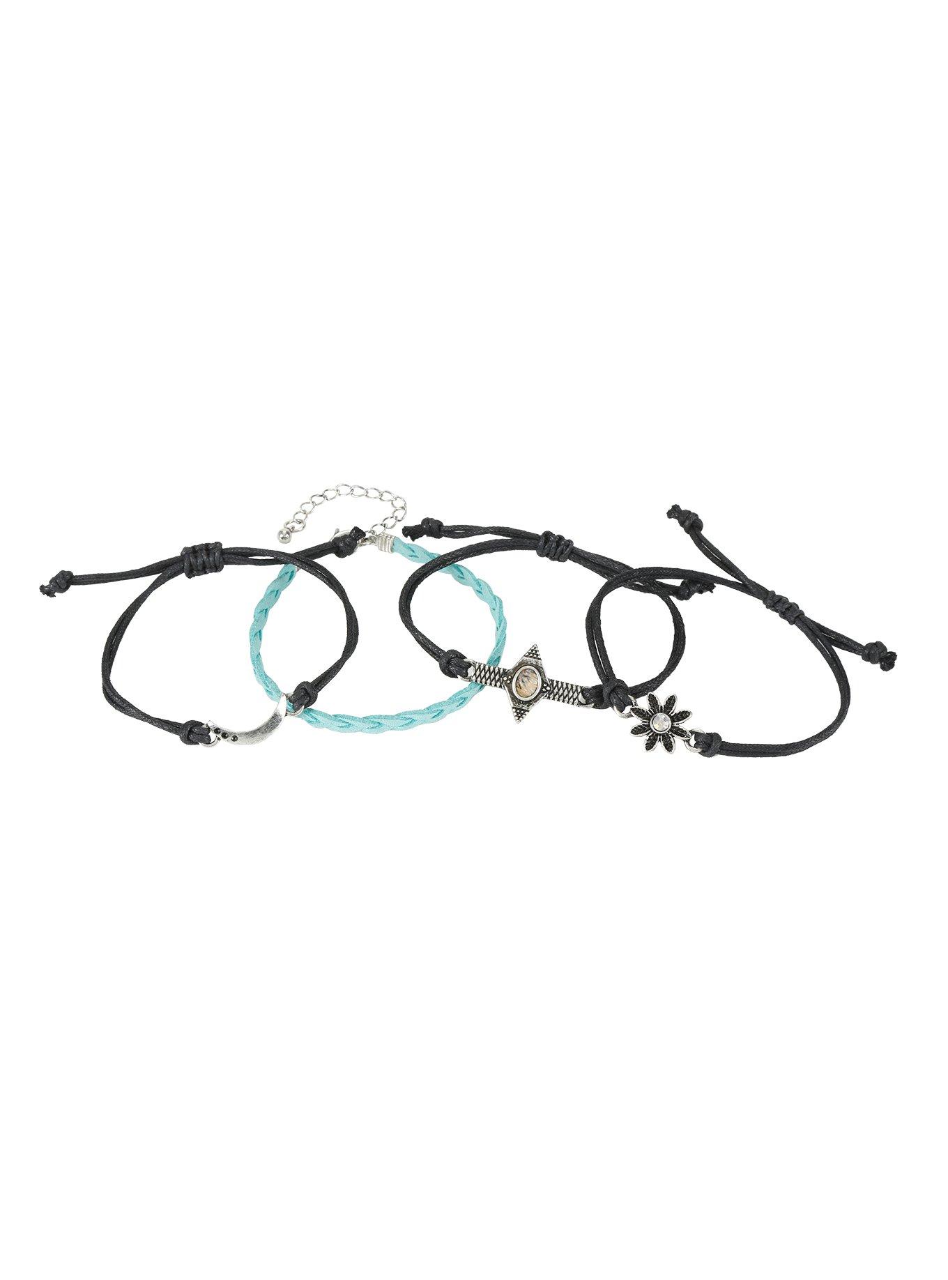 Blackheart Flower & Moon Teal Cord Bracelet Set, , alternate