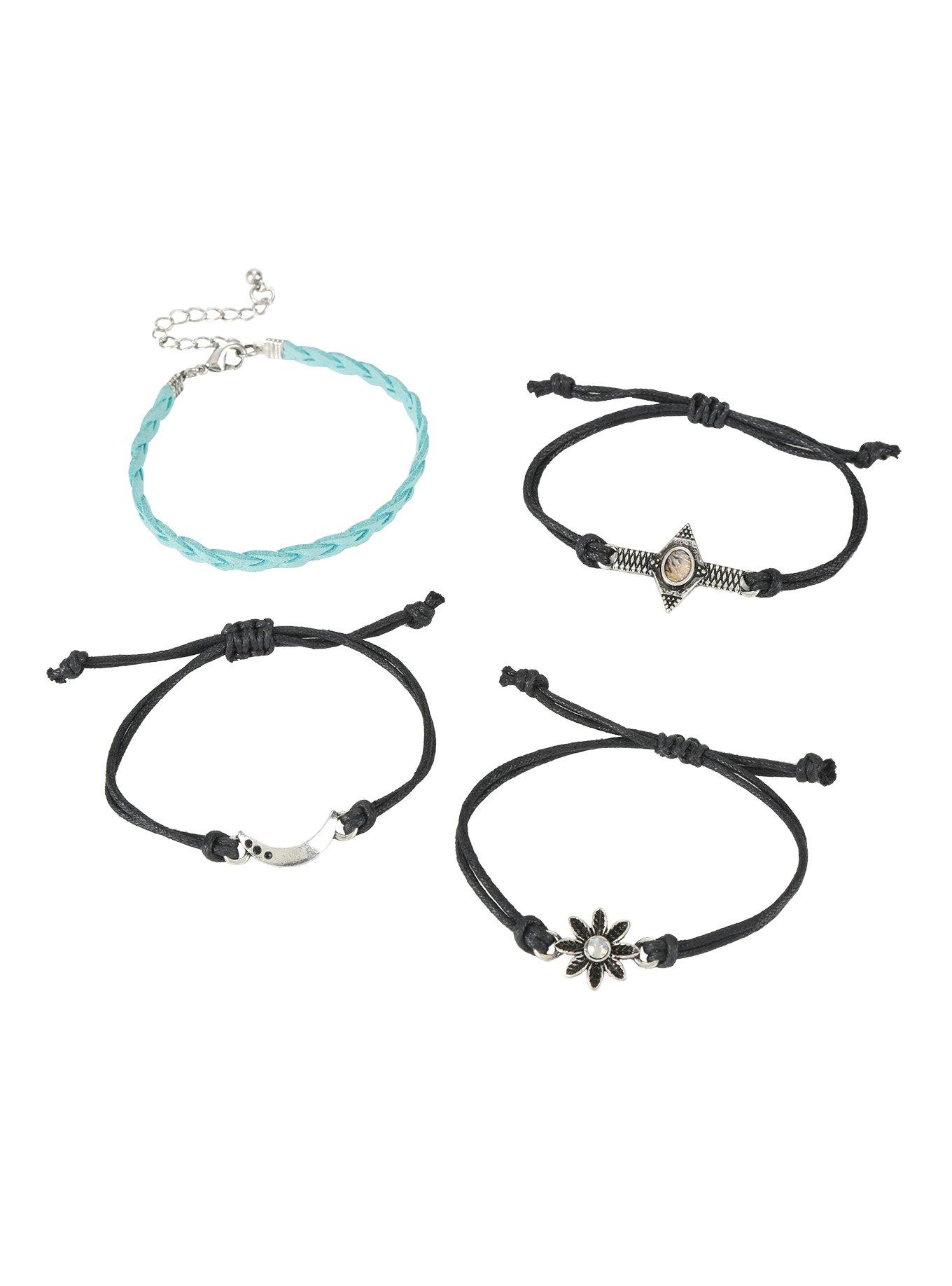 Blackheart Flower & Moon Teal Cord Bracelet Set, , alternate