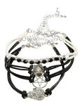 Blackheart Skull Rose & Pentagram Bling Cord Bracelet Set, , alternate