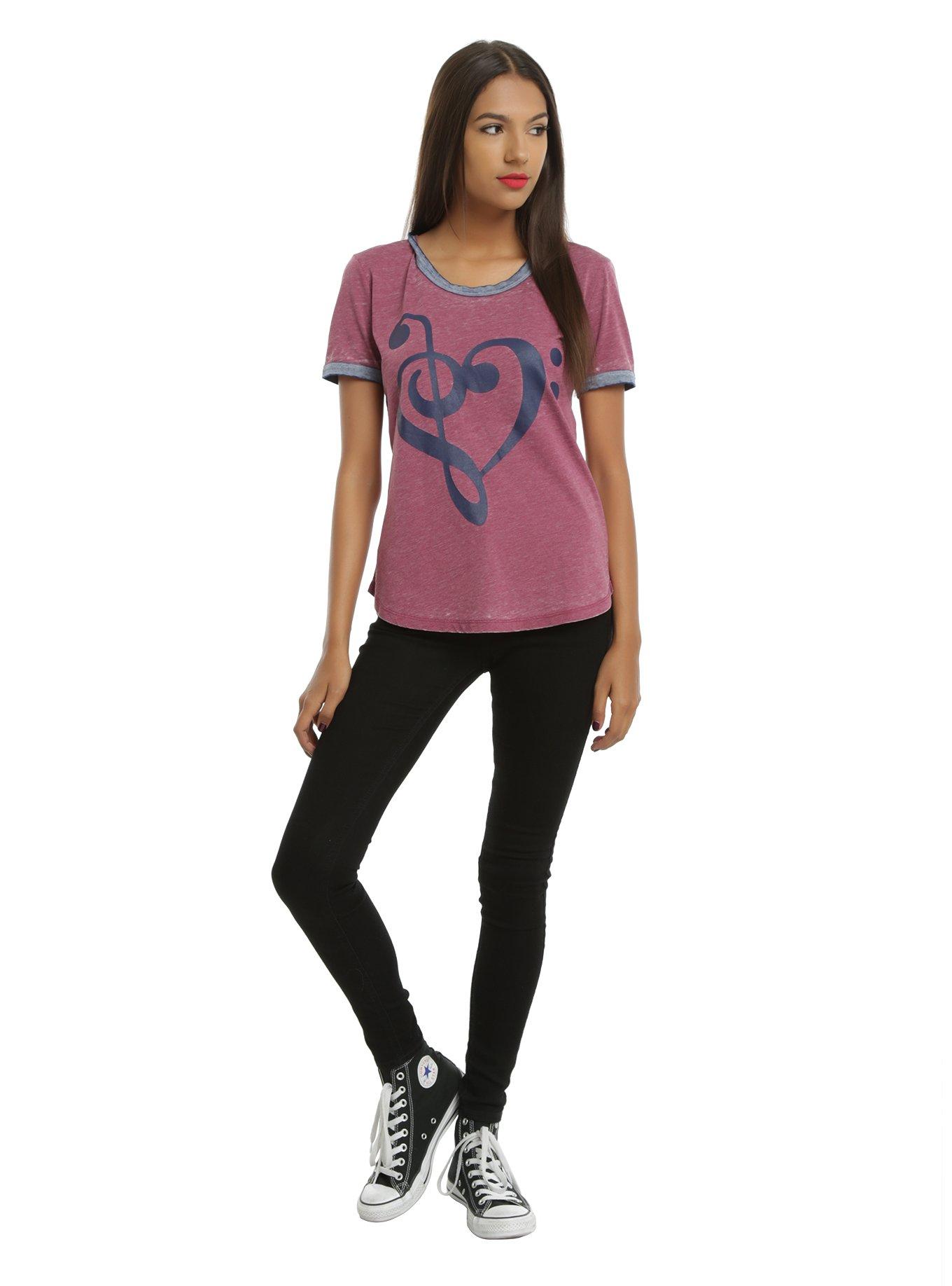 Navy Heart Clef Maroon Girls Burnout Ringer T-Shirt | Hot Topic