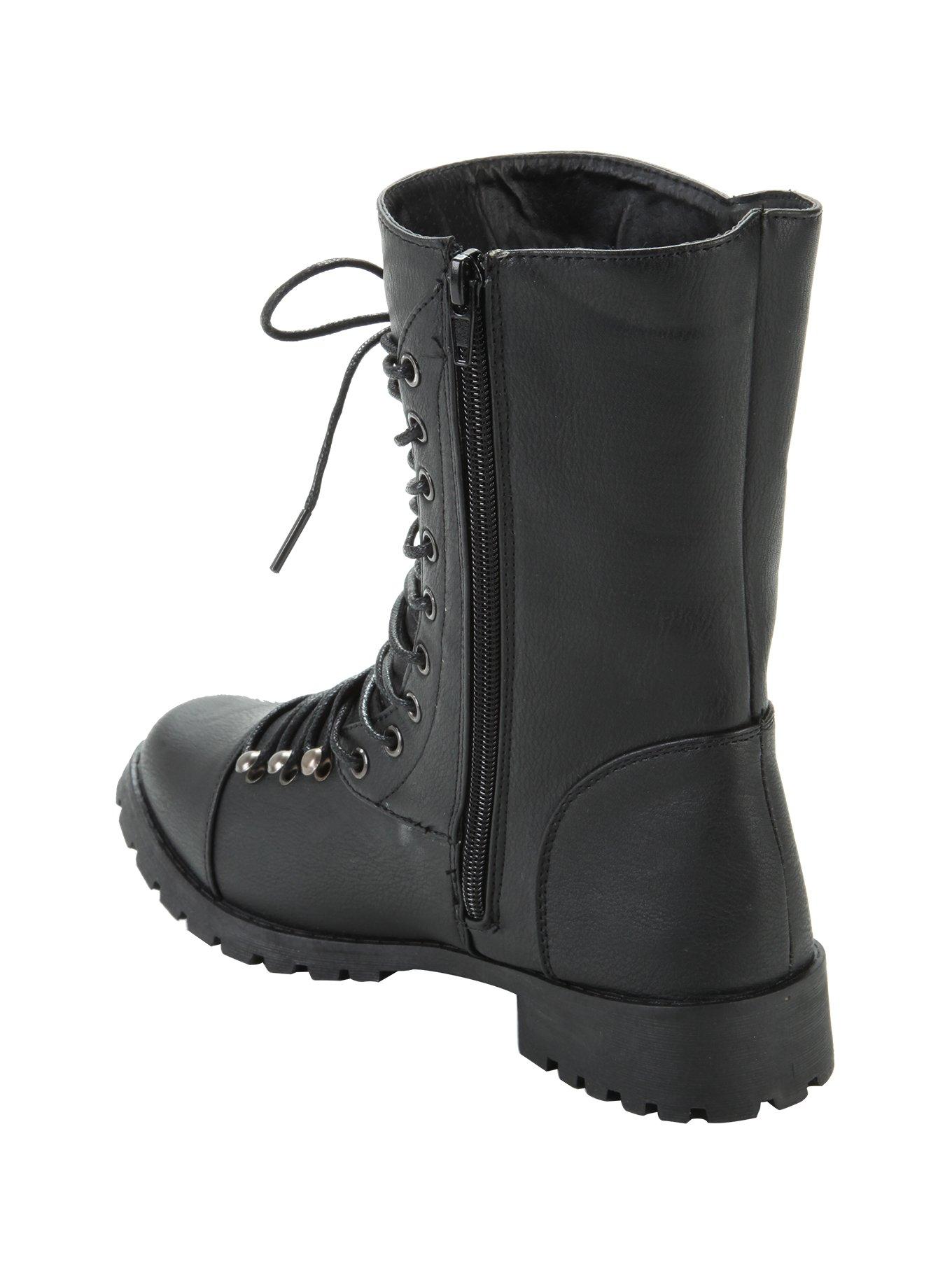 Black Lace-Up Combat Boot, , alternate