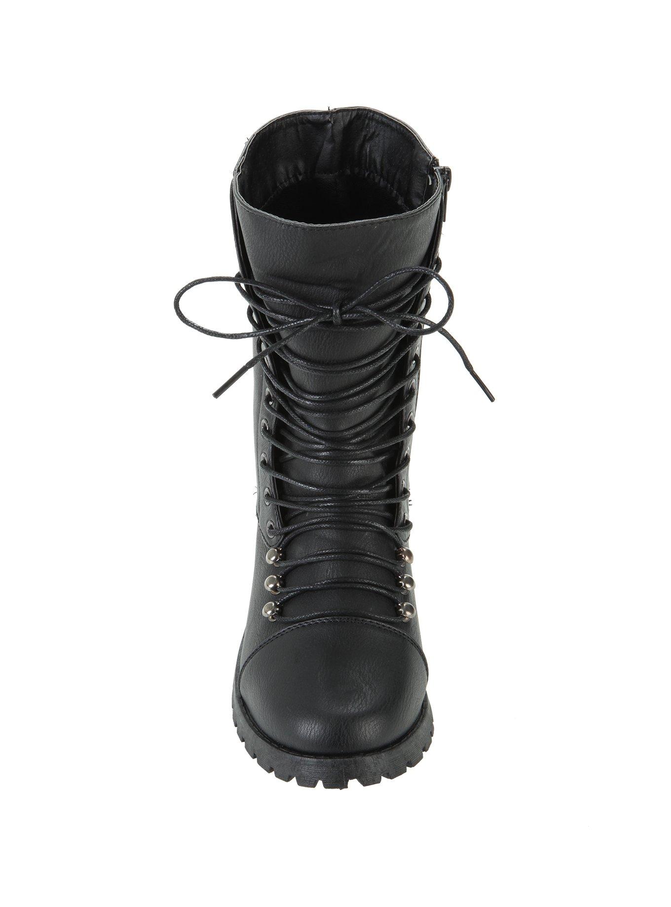 Black Lace-Up Combat Boot, , alternate