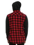 XXX RUDE Red Buffalo Plaid & Fleece Sleeves Hooded Woven Button-Up, , alternate