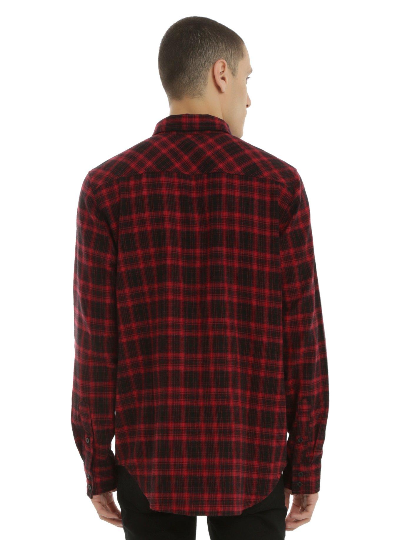 XXX RUDE Red Grunge Plaid Woven Button-Up, , alternate